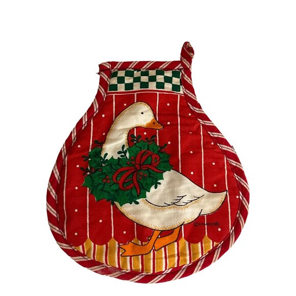 Vintage Franco Christmas Pot Holders Set Of 5 With Santa Reindeer Duck Bears - Picture 4 of 8